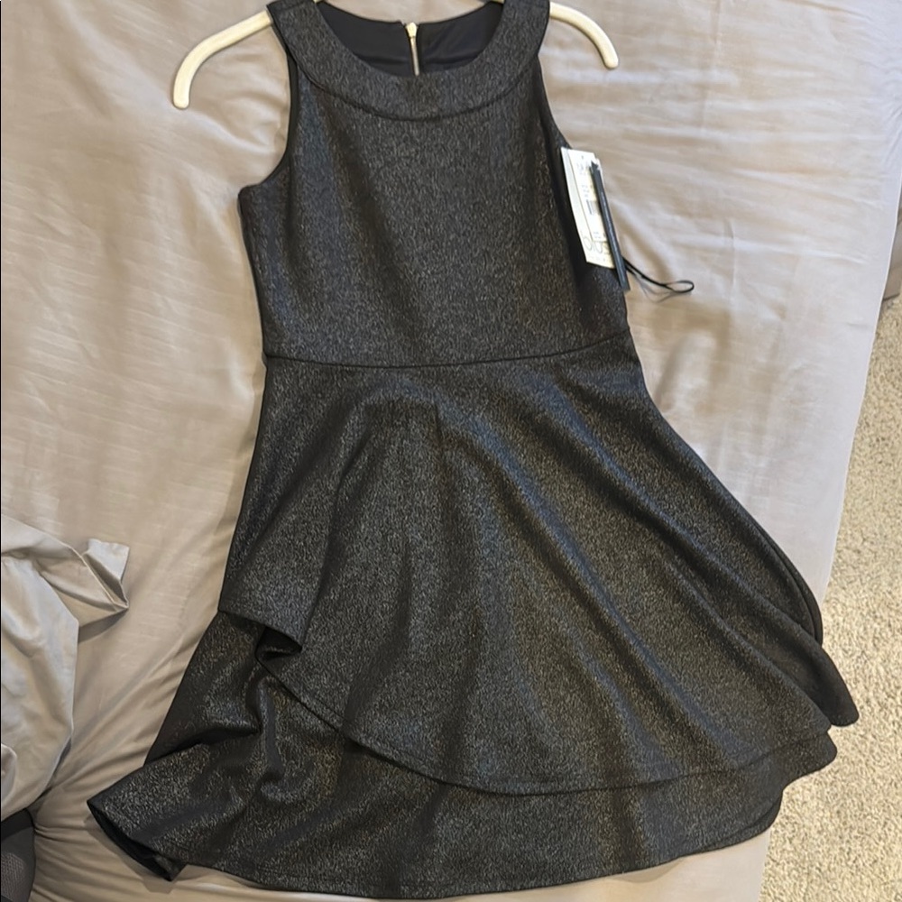 Blush Charcoal Gray Halter Fit and Flare Formal Dress